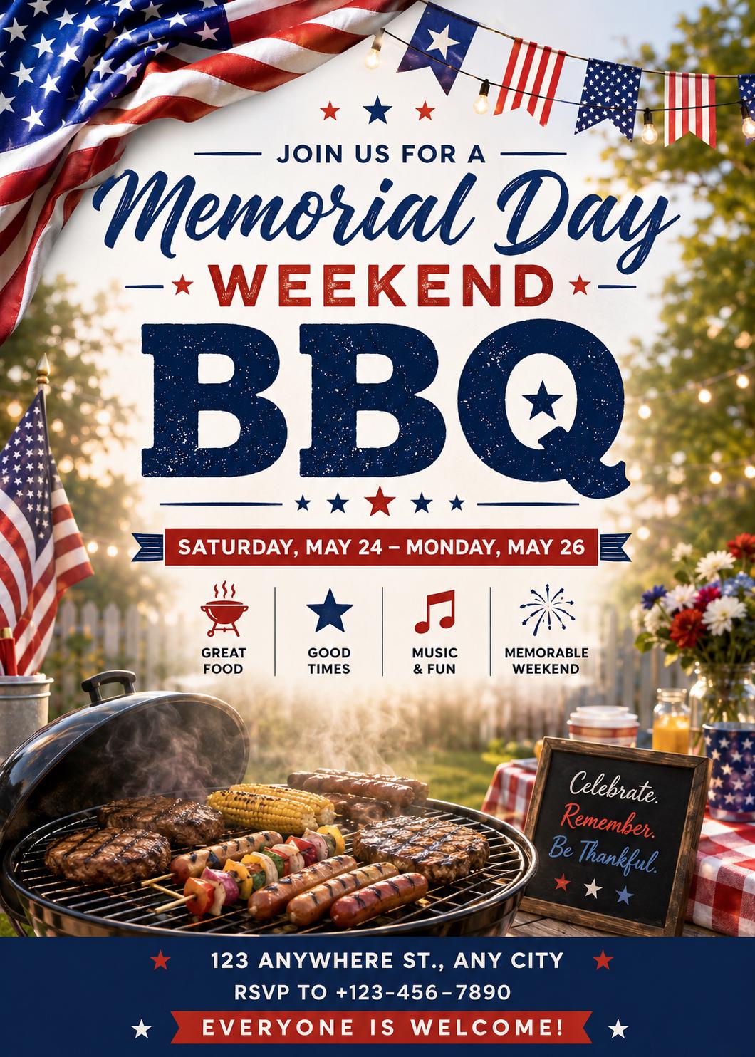 Memorial Day Weekend BBQ Invitation Digital Download Editable on Canva ...