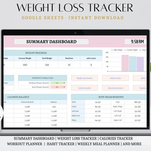 Weight Loss Tracker Spreadsheet Google Sheets Excel Weight Tracker Daily Weekly Diet Weigh-in Chart Weight Loss Journal Health and wellness