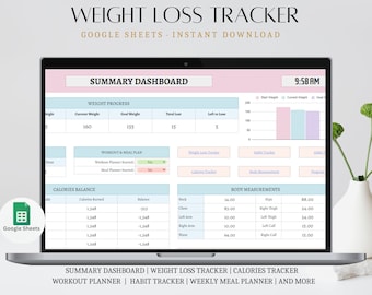 Weight Loss Tracker Spreadsheet Google Sheets Excel Weight Tracker Daily Weekly Diet Weigh-in Chart Weight Loss Journal Health and wellness