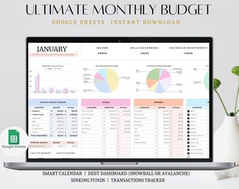Budget Spreadsheet, Ultimate Google Sheets Monthly Budget Planner, Bill Calendar, Sinking Fund Tracker, Debt Snowball Spreadsheet