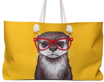 Versatile Otterly Fun Weekender Tote Bag - Otter Canvas Bag - Overnight Travel Tote - Rope Handle Tote Bag - Animal Lover Gifts - Beach Bag