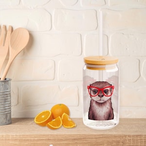 Otterly Adorable Mason Jar Sea Otter Drinkware Glass Mug Beach Decor Beach Party Sipper Glass, Iced Coffee Cup With Lid Travel Mug With Lid