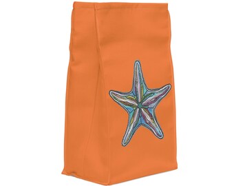 Colorful Starfish Roll Down Lunch Bag - Waterproof Insulated Lunch Sack . Beach Decor. Beach Day Bag. Canvas Lunchbag. Reusable Snack Bag.