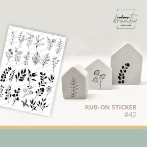 42# Black branch blossoms - rub ons of floral flowers leaves branches - A5 sticker sheet for Raysin, Keraflott, wood, glass