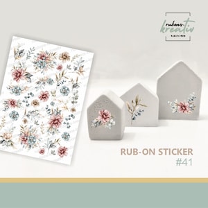 41# Flower Splendor with Eucalyptus Rub Ons Sticker Floral Eucalyptus Flowers for Raysin, Keraflott, Glass, Wood