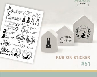 51# Frohe Ostern Rub Ons - randlose Rub ons Sticker A5 Aufkleber für Dekoration auf Raysin, Keraflott, Holz, Glas