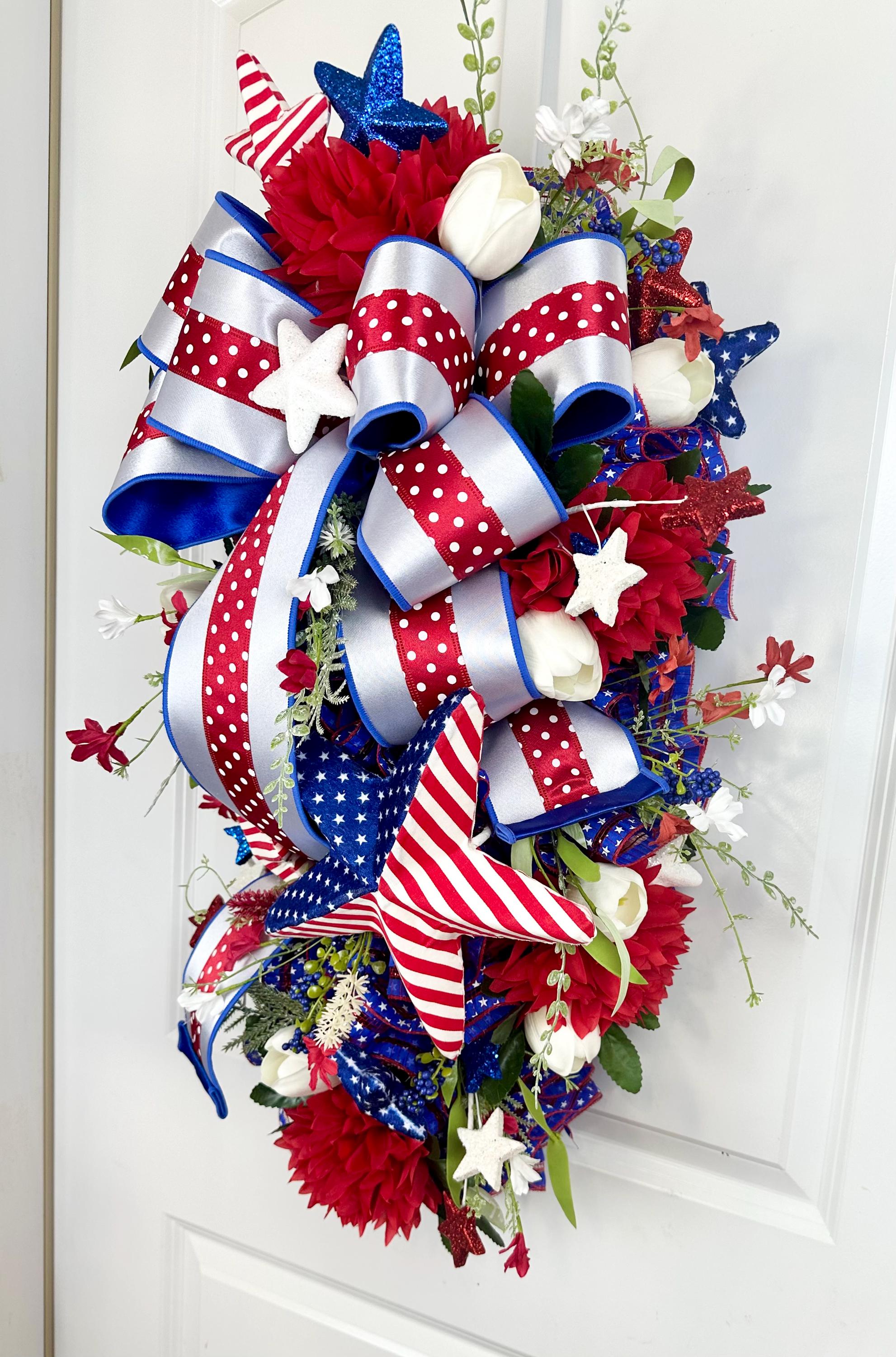 Patriotic Star Wreath Swag: Red, White & Blue 4th of July Door Decor - Etsy