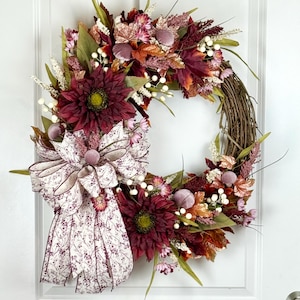 Burgundy Sunflower Grapevine Wreath: Rustic Autumn Harvest Decor
