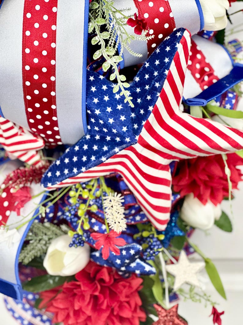 Patriotic Star Wreath Swag: Red, White & Blue 4th of July Door Decor - Etsy
