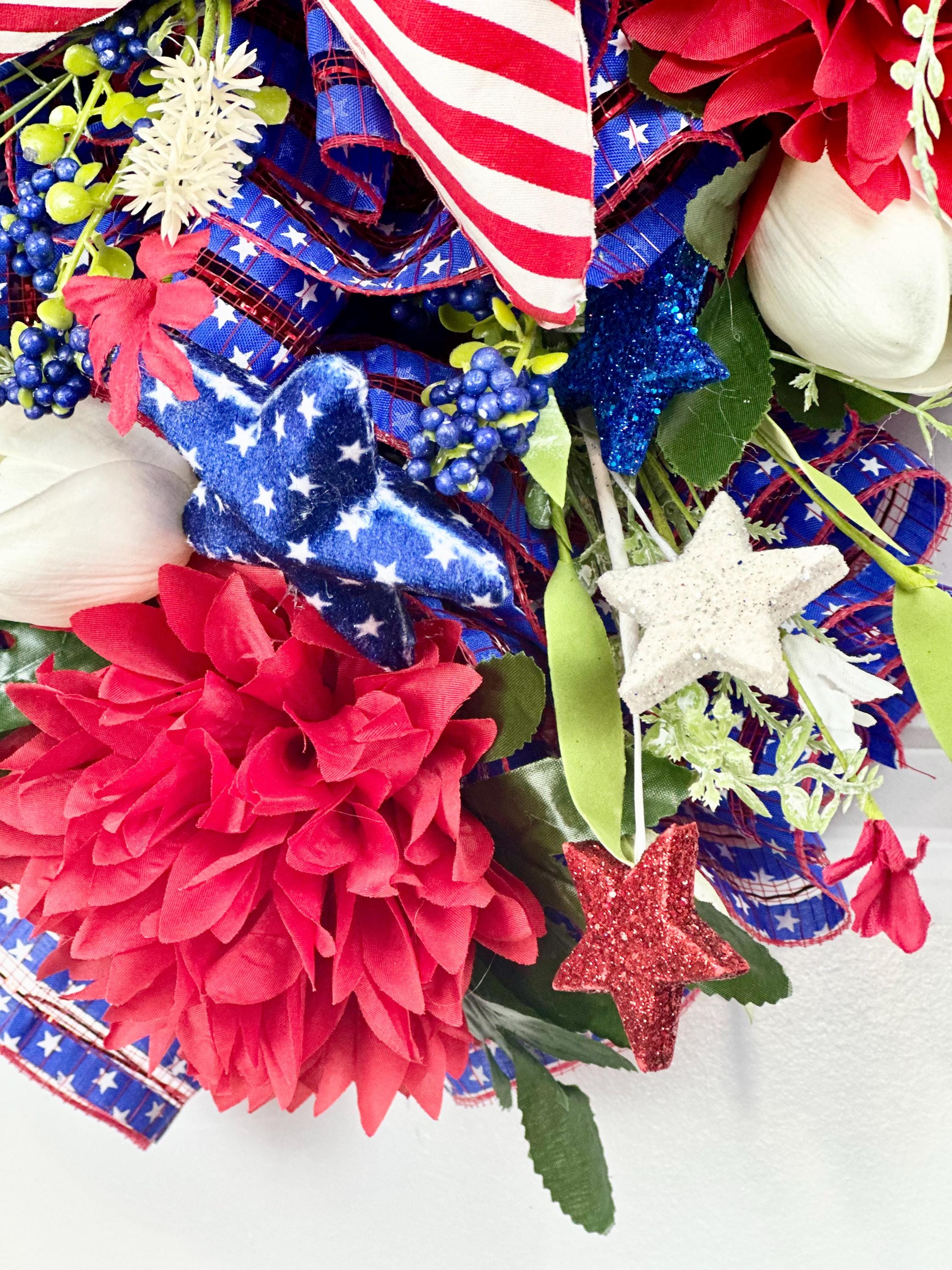Patriotic Star Wreath Swag: Red, White & Blue 4th of July Door Decor - Etsy