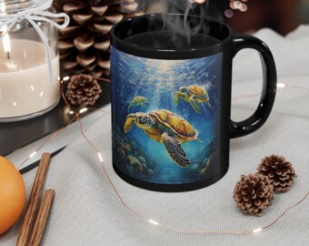 Sea Turtle 11oz Black Mug