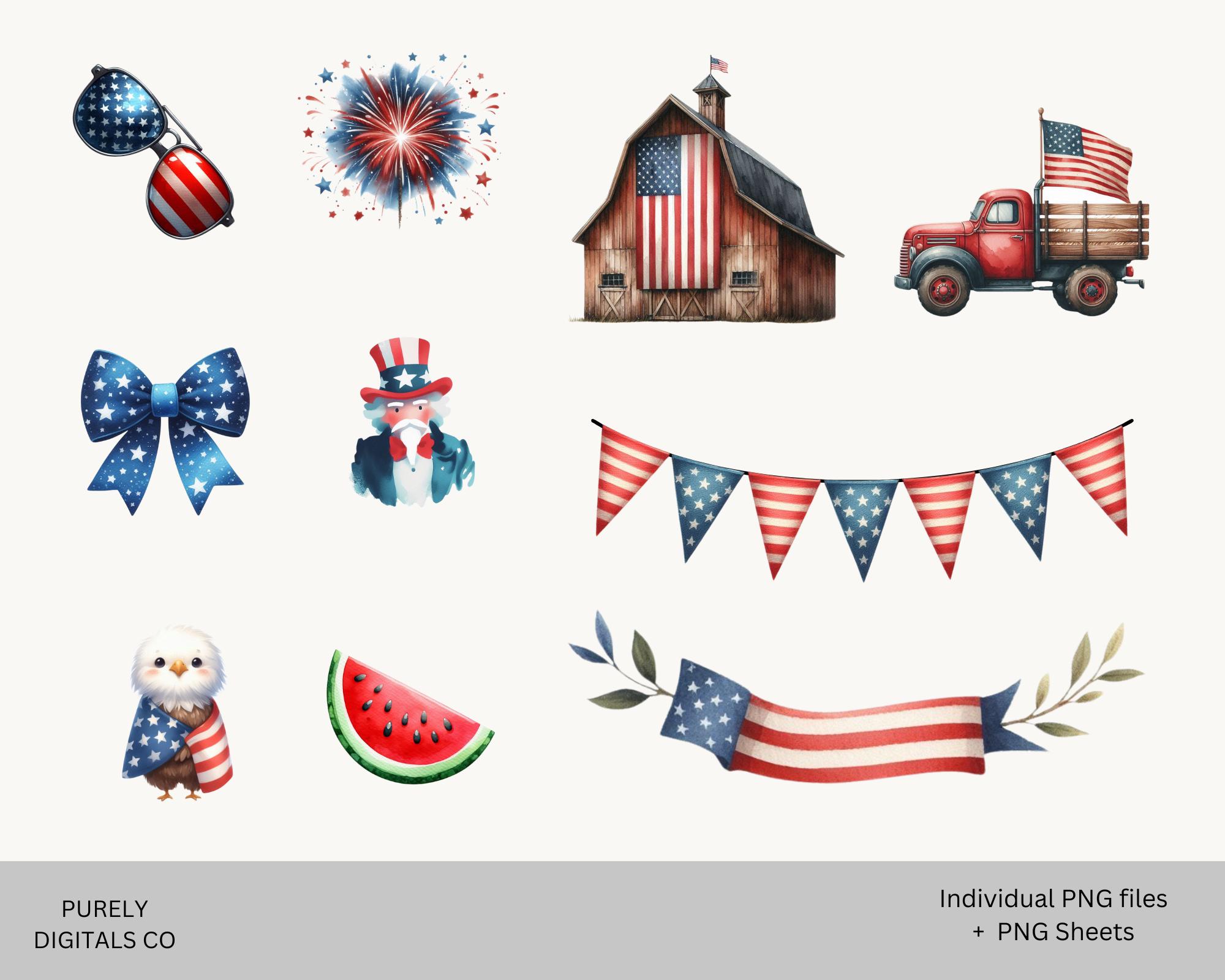 4th of July Clipart, Patriotic Watercolor Png Images, Independence Day ...
