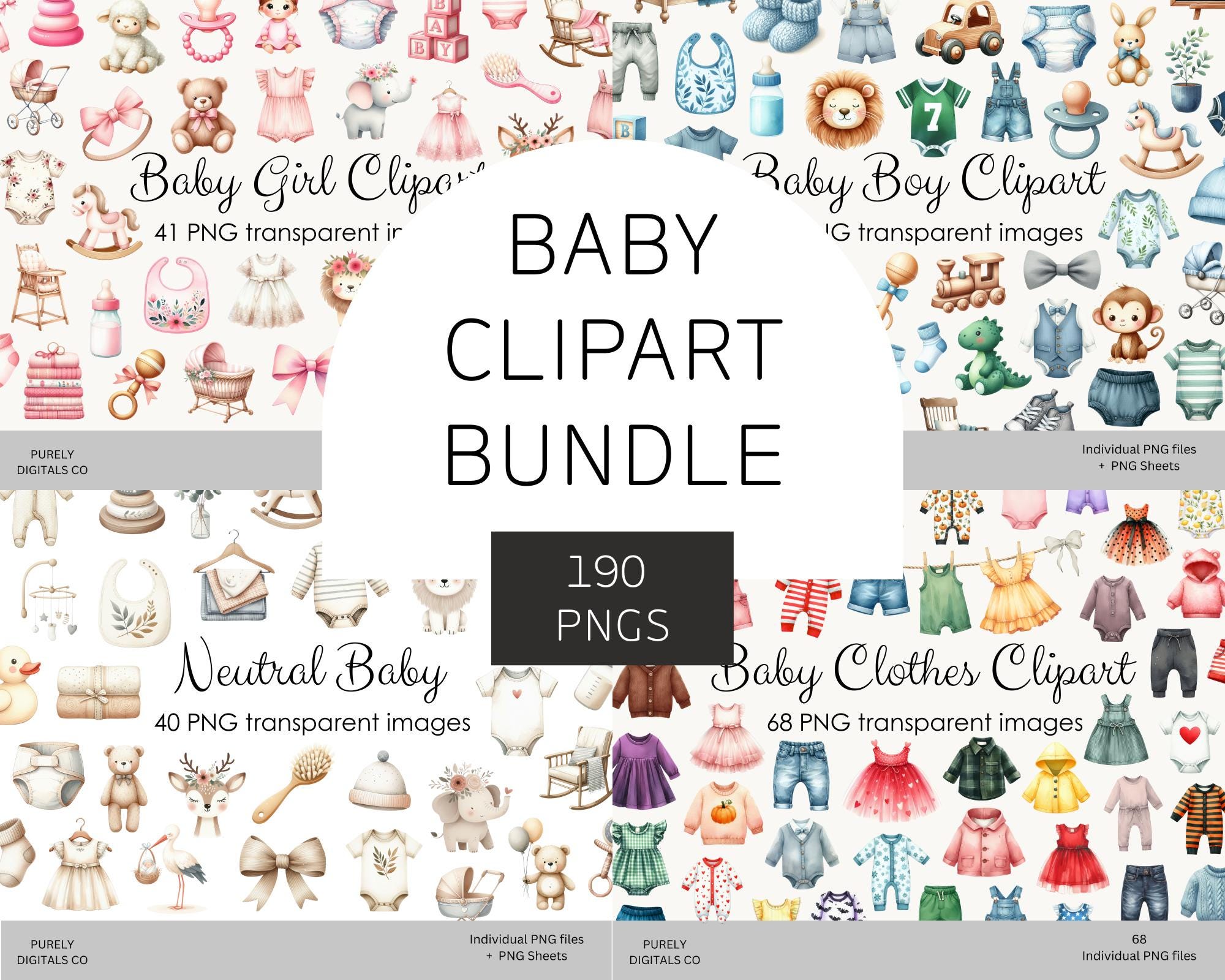 Baby Clipart Bundle, Watercolor Png Images, Baby Girl Boy Neutral Clip ...