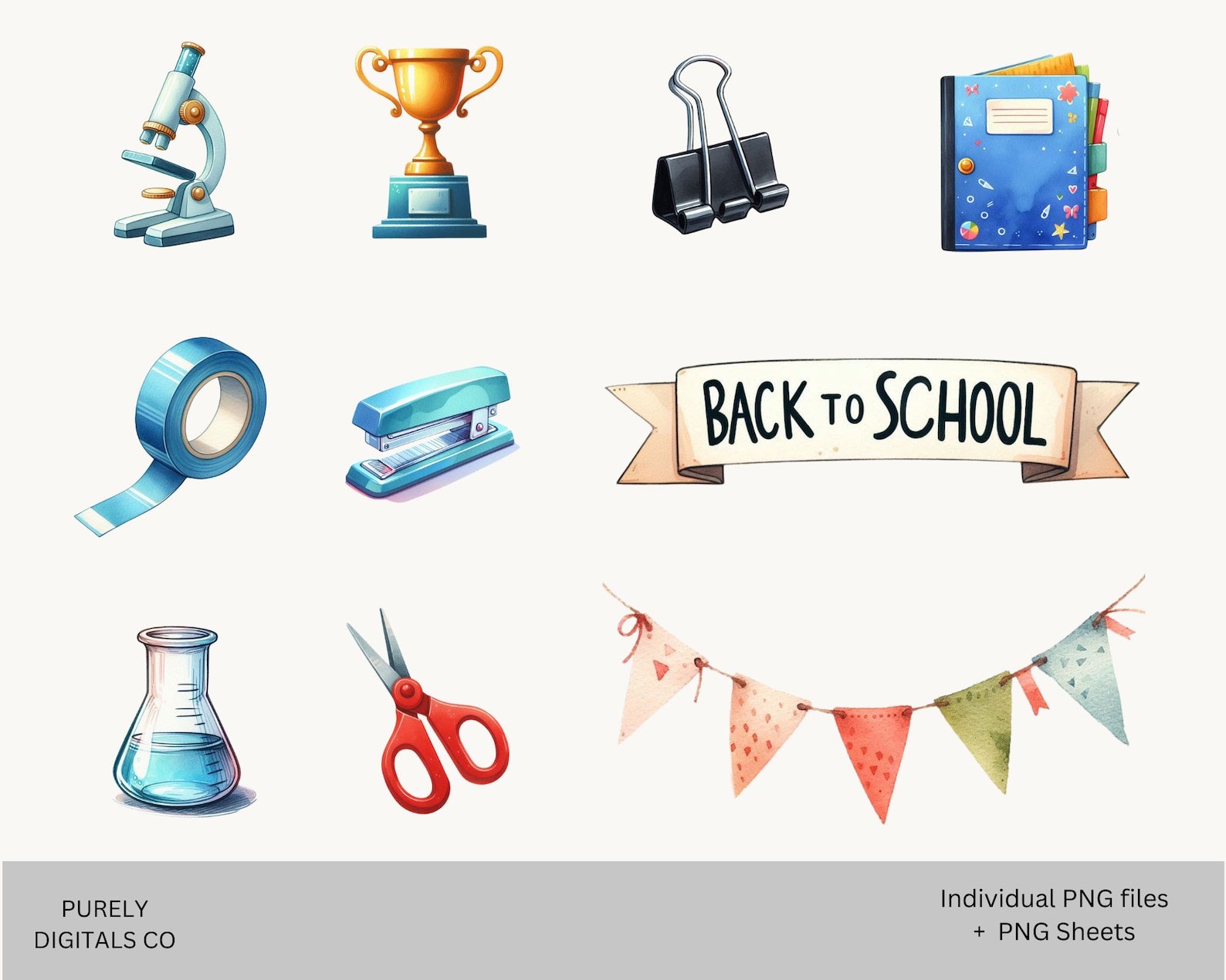 Back to School Watercolor Clipart Set, Cute School Supplies Digital ...