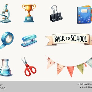 Back to School Watercolor Clipart Set, Cute School Supplies Digital ...