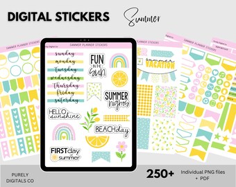 summer planner stickers, digital stickers, printable journal stickers, summer stickers, digital planning, summer png, digital clipart