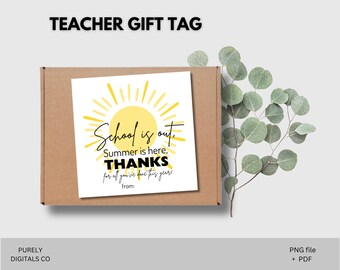 End of school year gift tag, printable thank you tag, teacher appreciation gift, summer png, instant download