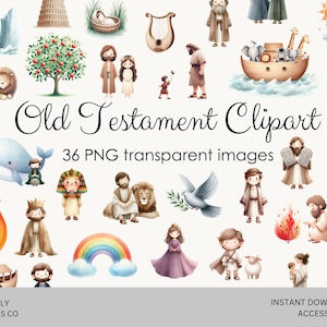 Old Testament clipart, biblical characters, watercolor png images, Bible story, Noah digital clip art, Moses story printables, religious art