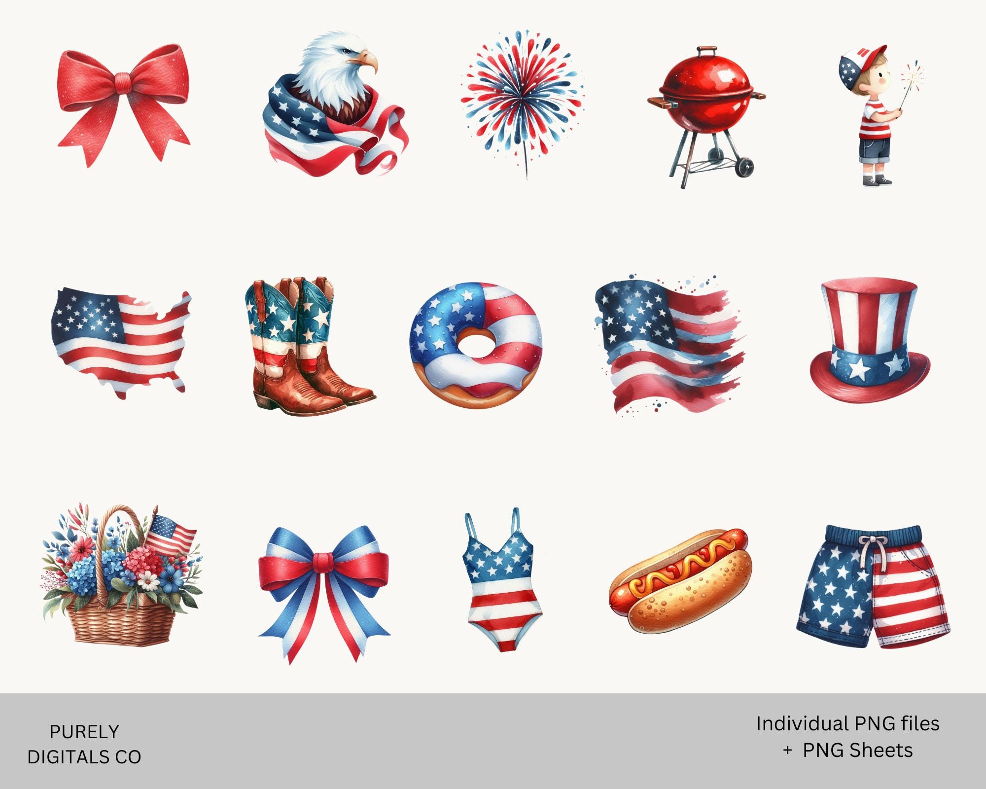4th of July Clipart, Patriotic Watercolor Png Images, Independence Day ...