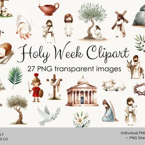 Karwoche Clipart, religiöse Osterkunst, Aquarell Png Bilder, Jesus Clip Art, Ostergeschichten Printables, Karwoche Karten Countdown