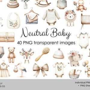 Clipart per neonati neutri, immagini png acquerellate per bambini, adesivi digitali per baby shower, clipart per neonati carini, download immediato, regalo per neonati