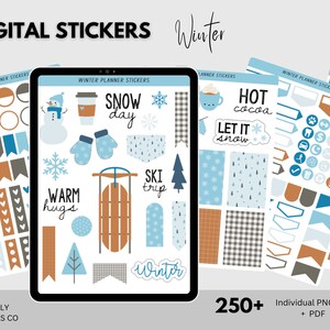 Winter digital planner stickers, digital printable stickers, png stickers, winter journaling stickers, planner stickers, winter clipart