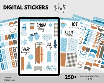 Winter digital planner stickers, digital printable stickers, png stickers, winter journaling stickers, planner stickers, winter clipart