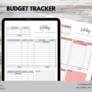 Monthly budget finance planner, personal spending expense tracker, printable savings template, instant download