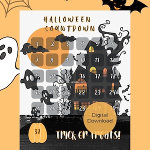 Halloween Haunted House Countdown Calendar, Days until Halloween, Instant Digital Download.