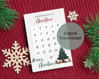 Christmas countdown calendar, kids calendar, countdown to Christmas, Digital Download.