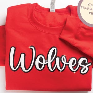Custom Puff and Glitter Team Name Sweater, Glitter Team Name Sweater, Embossed School Mascot Sweatshirt, School Spirit Shirt, Football Mom