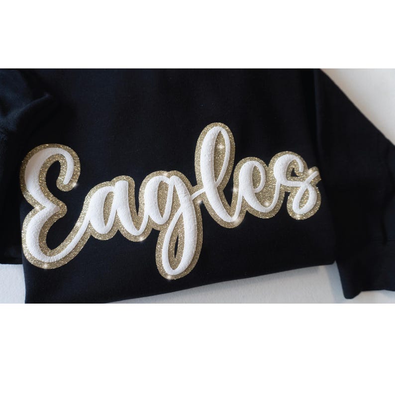 Custom Puff and Glitter Team Name Sweater, Glitter Team Name Sweater, Embossed School Mascot Sweatshirt, School Spirit Shirt, Football Mom image 2