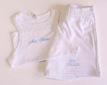 Mrs. Pajama Set, Mrs Tank & Short, Bridal Pjs, Bride Pajamas, Mrs. Set, Bridal Shower Outfit, Engagement Gift for Her, Embroidered