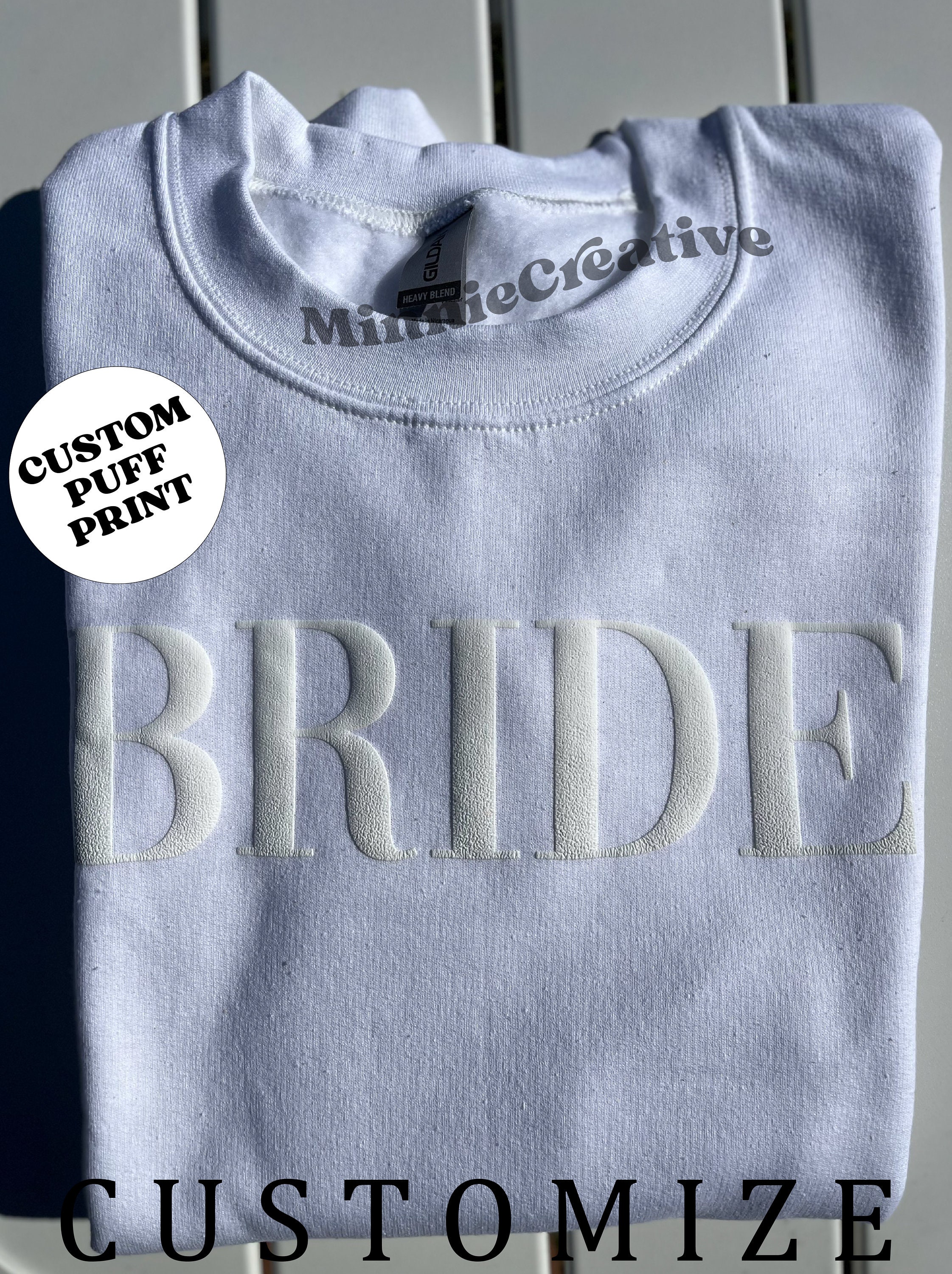 White Sweatshirt With Puff Vinyl Mama Nurse Puff Vinyl Sweatshirt Crewneck  Unisex Fit Free Shipping White Puff Bride Teacher 