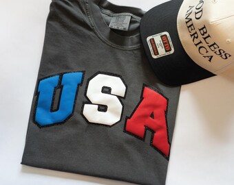 Comfort Colors USA Glitter Shirt: Patriotic 4th of July Tee