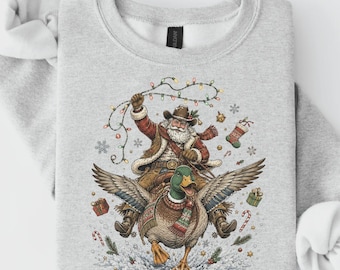 Cowboy Santa Duck Sweatshirt, Funny Mallard Christmas Shirt, Western Holiday Graphic, Vintage Inspired Style, Gift for Duck Hunter - S40