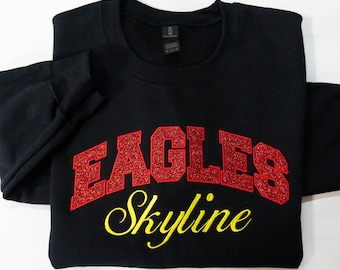 Custom Team Name Embroidered Sweatshirt, Glitter Applique Varsity Mascot Sweatshirt, Personalized Team Spirit Crewneck Gift, Cheer Mom