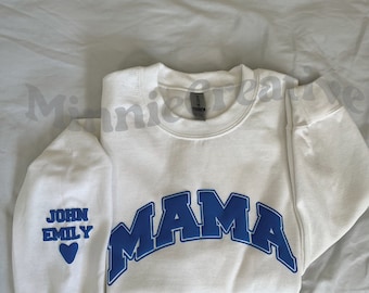 Personalized Mama Sweatshirt with Kid Names on Sleeve, Mothers Day Gift, Birthday Gift for Mom, New Mom Gift, Minimalist Cool Mom Sweater
