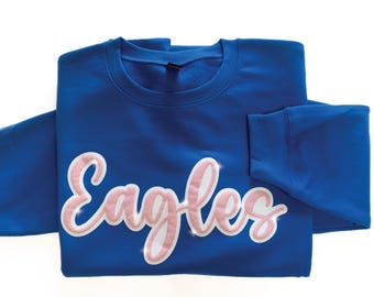 Suéter personalizado con nombre de equipo, suéter con nombre de equipo con brillo, sudadera con mascota escolar en relieve, camiseta con espíritu escolar, mamá animadora