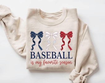 Baseball is My Favorite Season Sweatshirt, Coquette Baseball Mom Shirt, Girly Baseball Bows Crewneck, Gameday Apparel - BB1