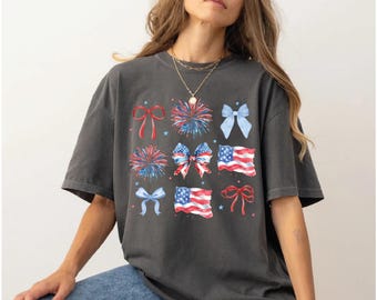 Comfort Colors Coquette 4th of July Shirt: Patriotic Bow Design