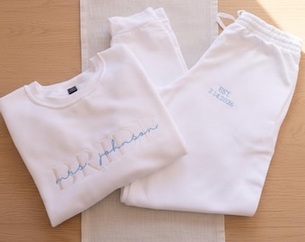 Custom Bride Lounge Set, Personalized Mrs Sweatshirt with Sleeve Date, Wedding Joggers Shorts, Embroidered Bride to Be Gift, Honeymoon Set