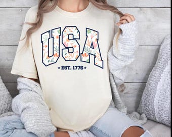 Comfort Colors 4th of July Shirt: Floral USA Patriotic Tee
