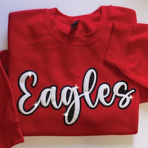 Custom Puff and Glitter Team Name Sweater, Glitter Team Name Sweater, Embossed School Mascot Sweatshirt, School Spirit Shirt, Cheer Mom