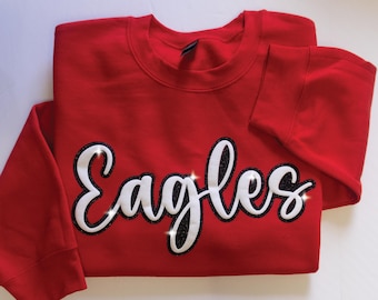 Suéter personalizado con nombre de equipo, suéter con nombre de equipo con brillo, sudadera con mascota escolar en relieve, camiseta con espíritu escolar, mamá animadora