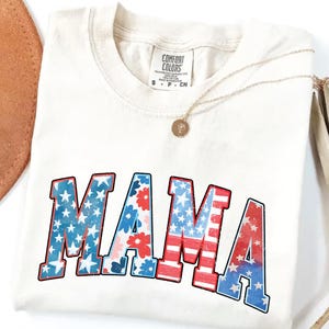 Comfort Colors Floral MAMA Shirt: Patriotic USA Flag Tee