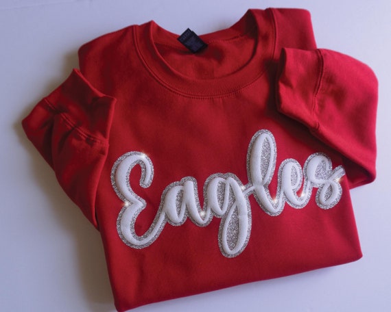 Custom Puff and Glitter Team Name Sweater, Glitter Team Name Sweater, Embossed School Mascot Sweatshirt, School Spirit Shirt, Football Mom