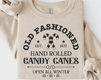 Candy Canes Sweatshirt, Old Fashioned Christmas Shirt, Vintage Style Candy Shop Graphic, Retro Holiday Outfit, Winter Gift for Her - S64