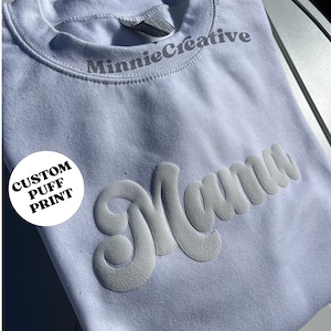 MAMA Puff Design Sweatshirt with Name on Sleeve| Puff Design Sweatshirt| Custom Puff Print Sweatshirt| Embossed Sweatshirt