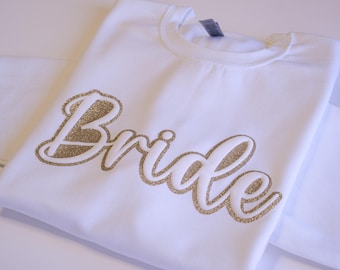 Custom Bride Sweatshirt, Glitter Puff Print Pullover, Personalized Bridal Party Gift, Gildan 18000 Crewneck, Bachelorette Party Shirt